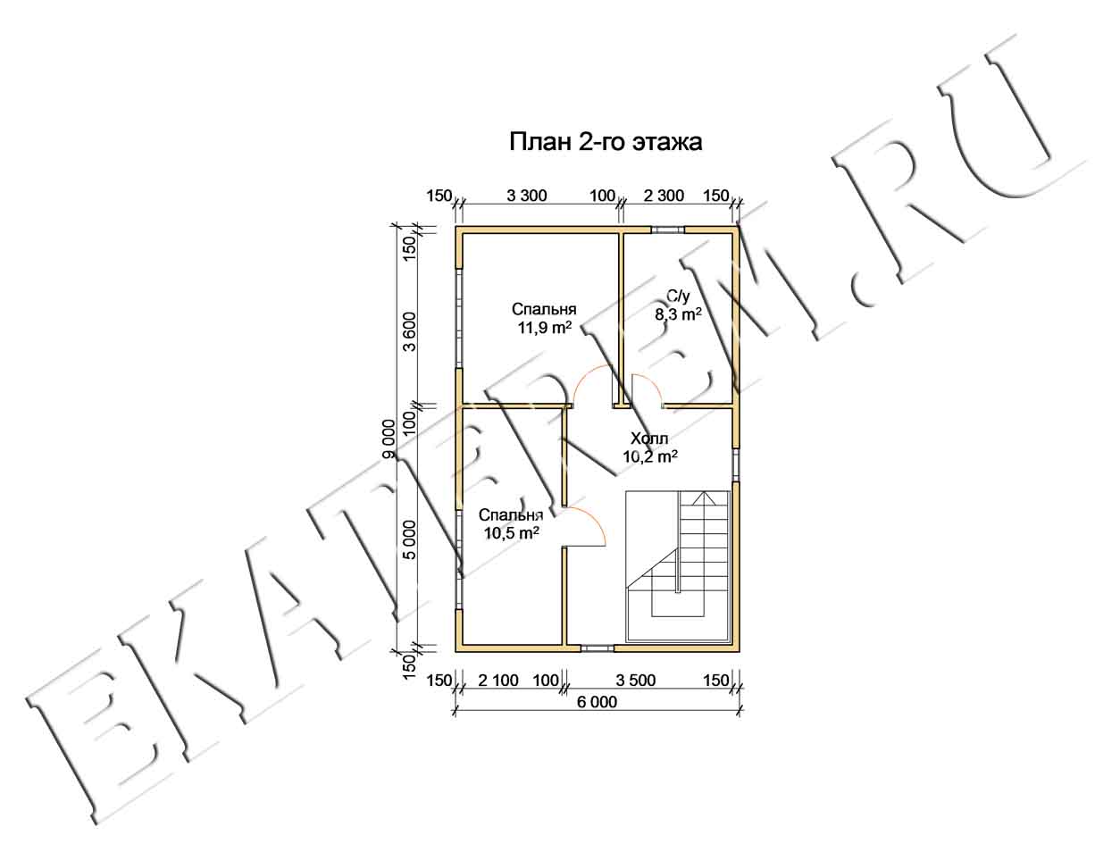 Н-53. Дом из бруса, 110 кв.м. (12.5х6) с террасой, 2 этажа | Проект дома в  Самаре за 1 529 000 р. - Екатерем